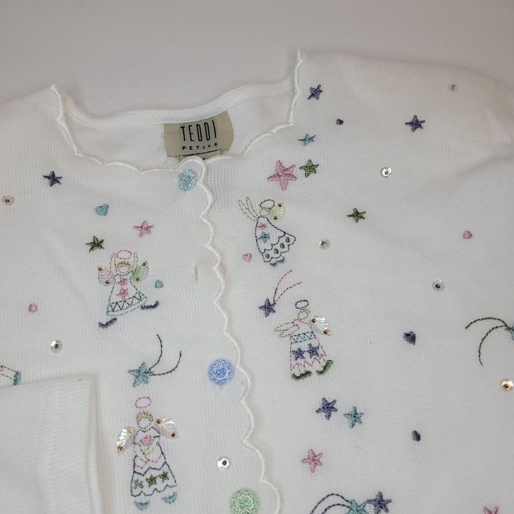 Teddi Womens Cardigan White Heaven Sent Embroidered Button Up Knit Granny‎ Core